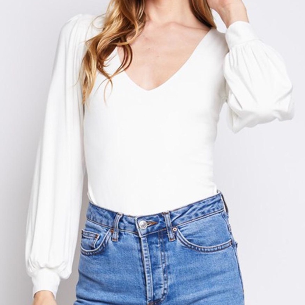 Blue Blush Long Sleeve White Bodysuit